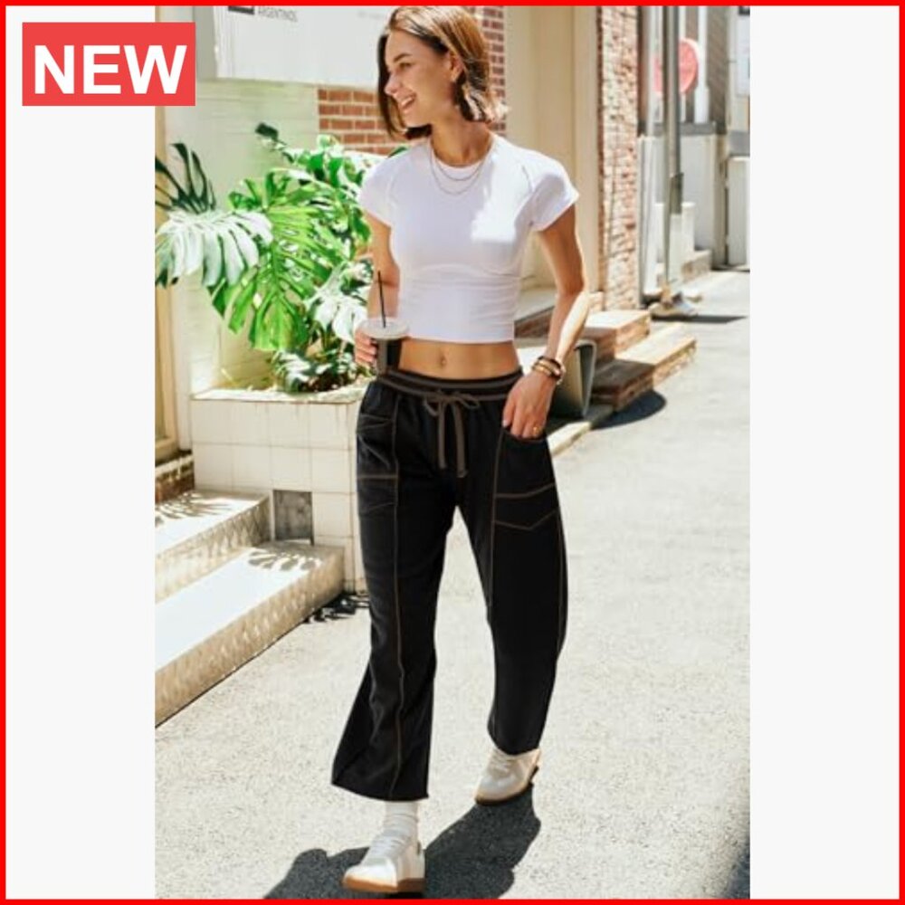 Polyester Blend Barrel Pants with Drawstring Wide… - image 4